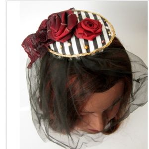 Pirate Fascinator Roses Pearls Tulle Veil